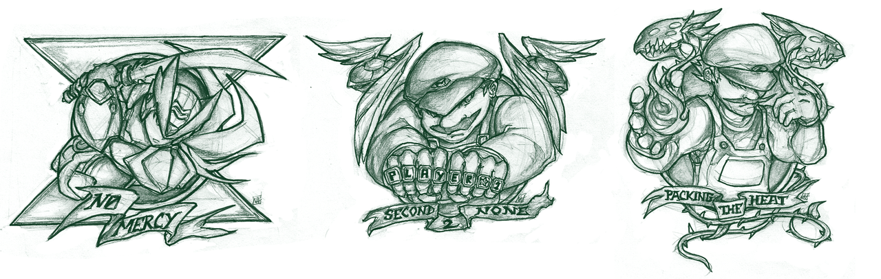 1280x406 Videogame Tat Design Sketches 2 By Bulletproofturtleman - Video Game Sketches
