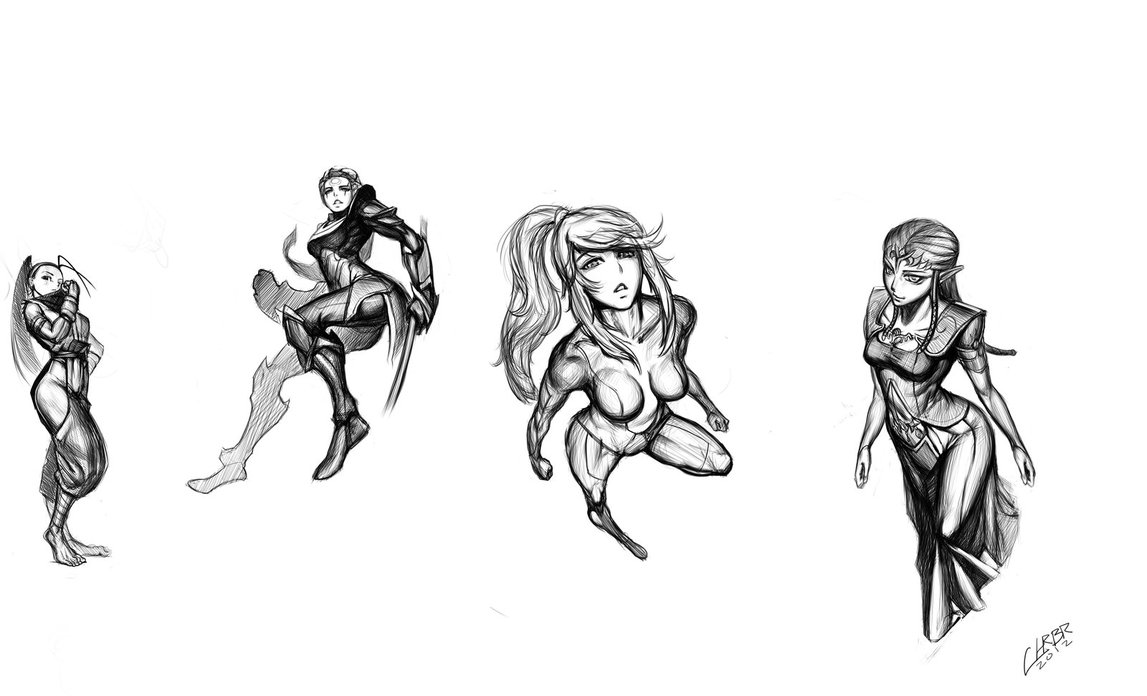 1147x696 Video Game Heroine Sketches By Raaamen - Video Game Sketches