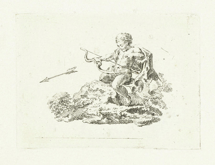 900x691 Vignette With Amor Firing An Arrow, Willem Bilderdijk Drawing By - Vignette Sketch
