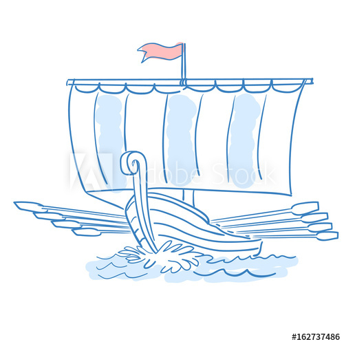 500x500 Sailing Ship With Oars. Dakkar. Viking Boat. Line Sketch. Stock - Viking Boat Sketch
