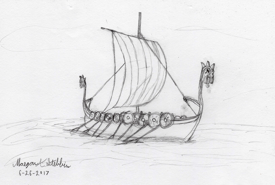 954x643 Sketch - Viking Boat Sketch