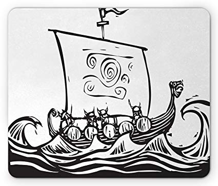 425x363 Lunarable Viking Mouse Pad, Sketch Style Barbarian - Viking Boat Sketch