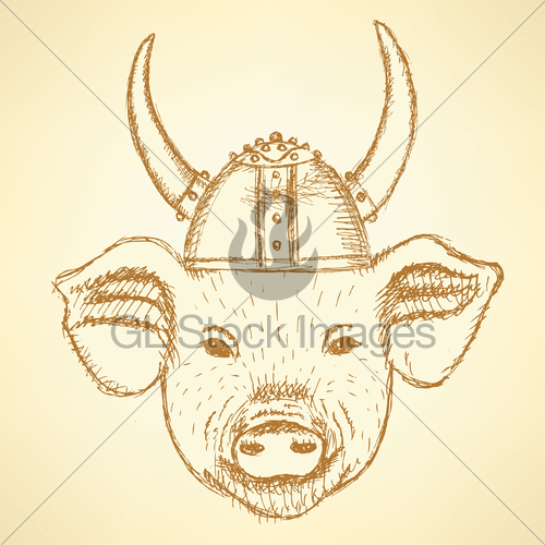 500x500 Sketch Pig In The Viking Helmet Gl Stock Images - Viking Helmet Sketch