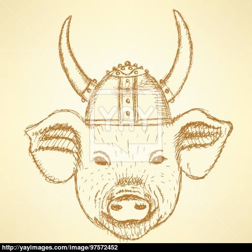 512x512 Sketch Pig In The Viking Helmet Vector - Viking Helmet Sketch