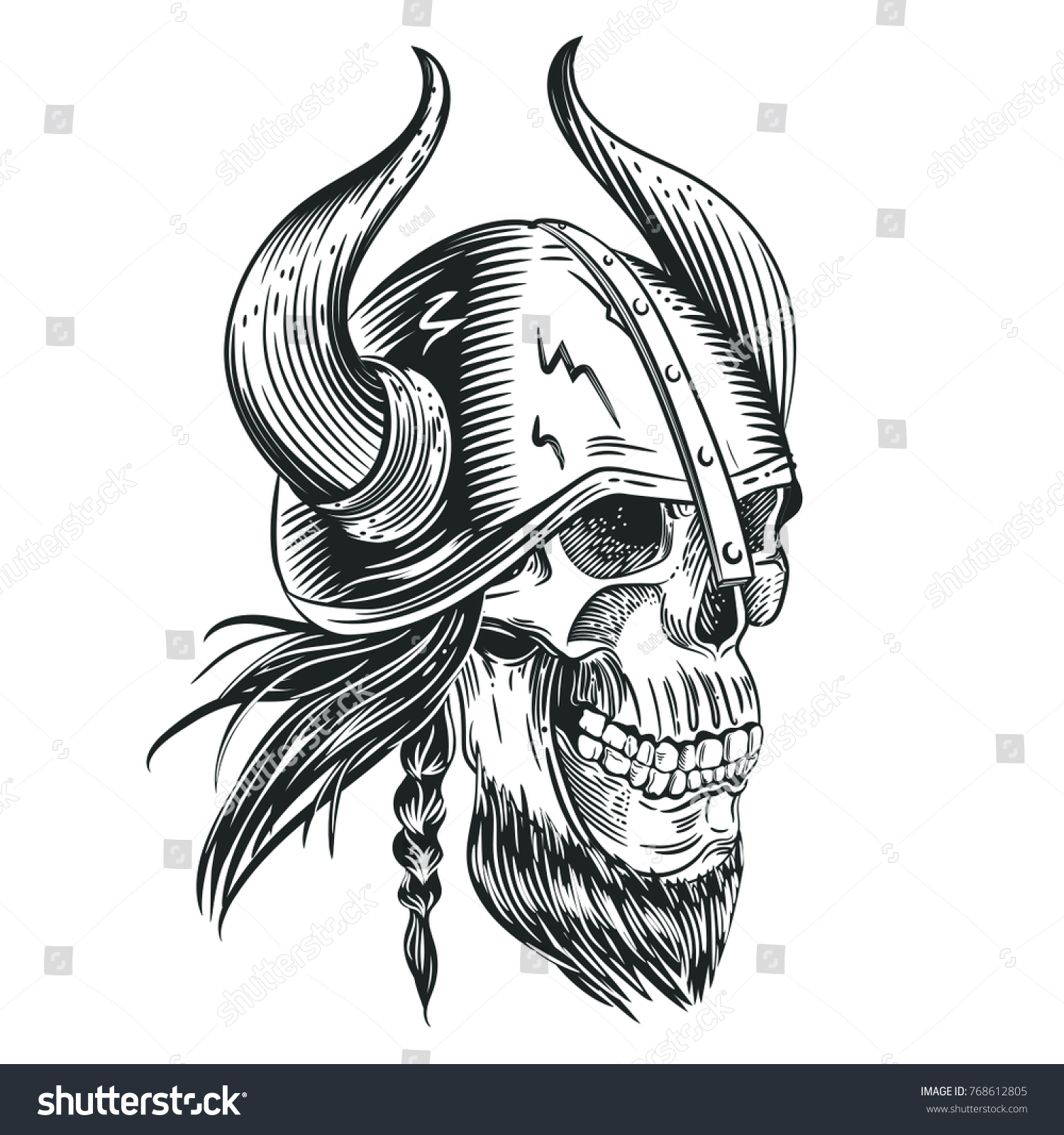 1500x1600 Viking Skull With Helmet Tattoo Sketch - Viking Helmet Sketch