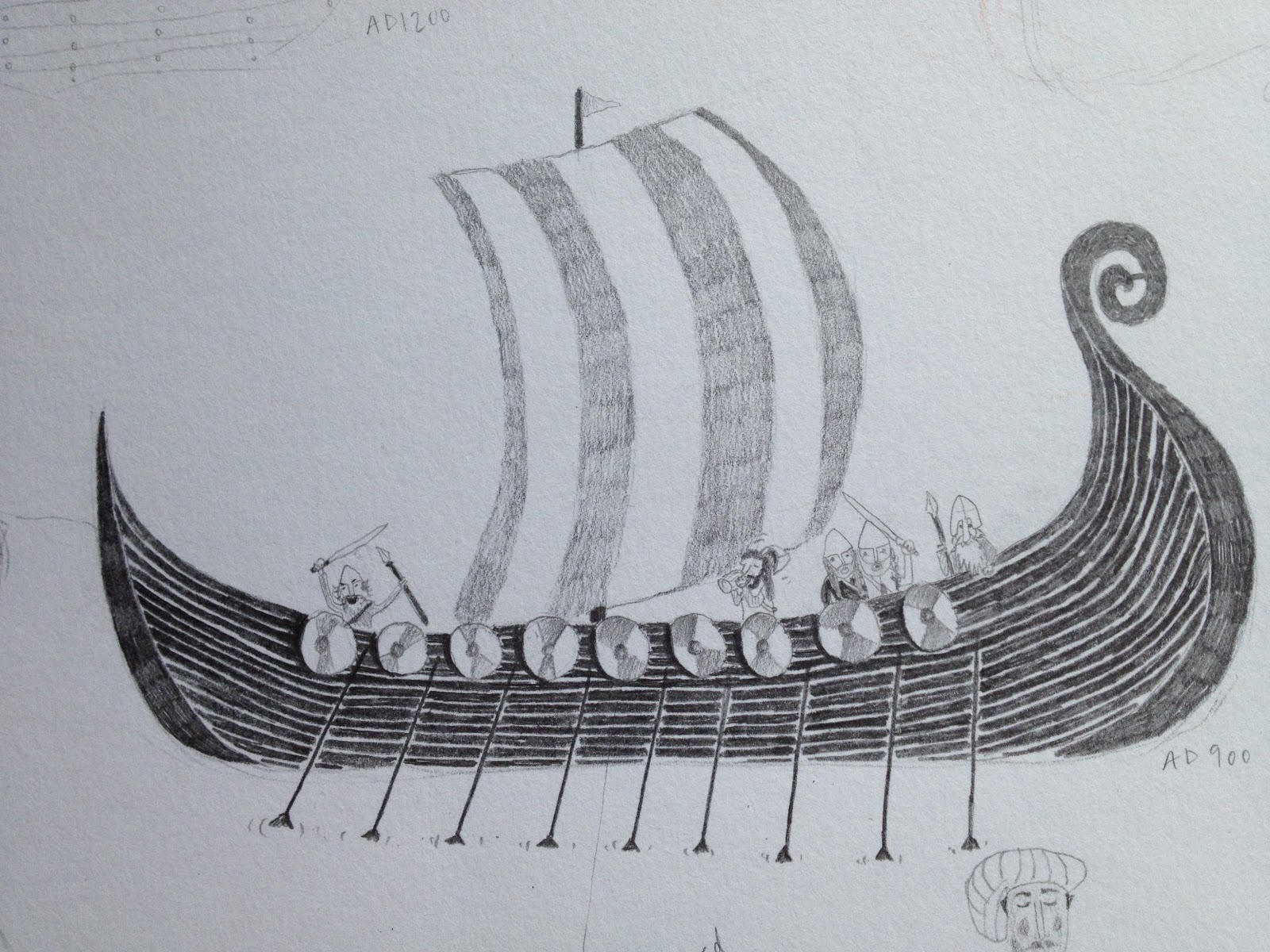 1600x1200 Karen Crosbie Illustration More Sketches, This Time Its Vikings - Viking Ship Sketch