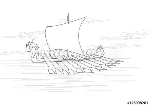 500x354 Linear Sketch Ancient Viking Ship - Viking Ship Sketch