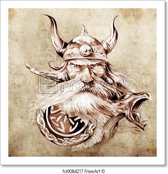 561x581 Free Art Print Of Tattoo Art, Sketch Of A Viking Warrior - Viking Sketch