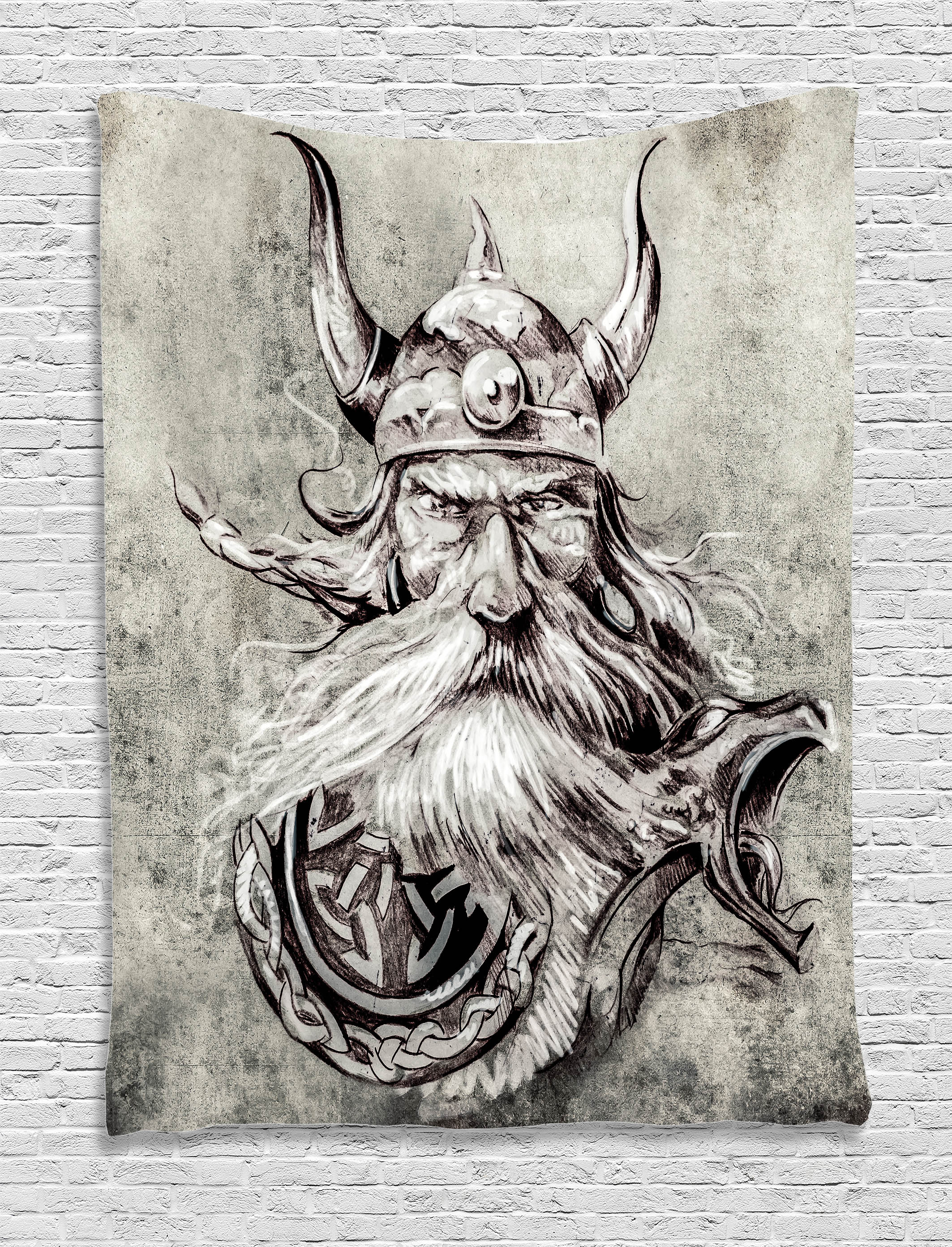 2126x2784 Tattoo Decor Tapestry, Artistic Pencil Drawing Of A Brave Viking - Viking Warrior Sketch