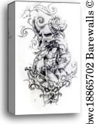 140x178 Canvas Print Of Viking Warrior, Sketch Of Tattoo Barewalls - Viking Warrior Sketch