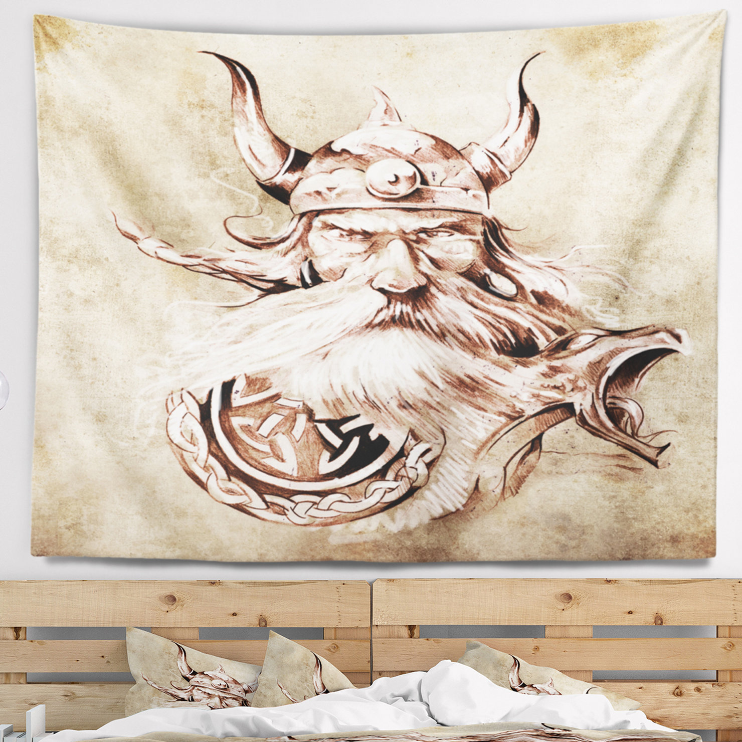 1480x1480 East Urban Home Abstract Viking Warrior Tattoo Sketch Tapestry And - Viking Warrior Sketch