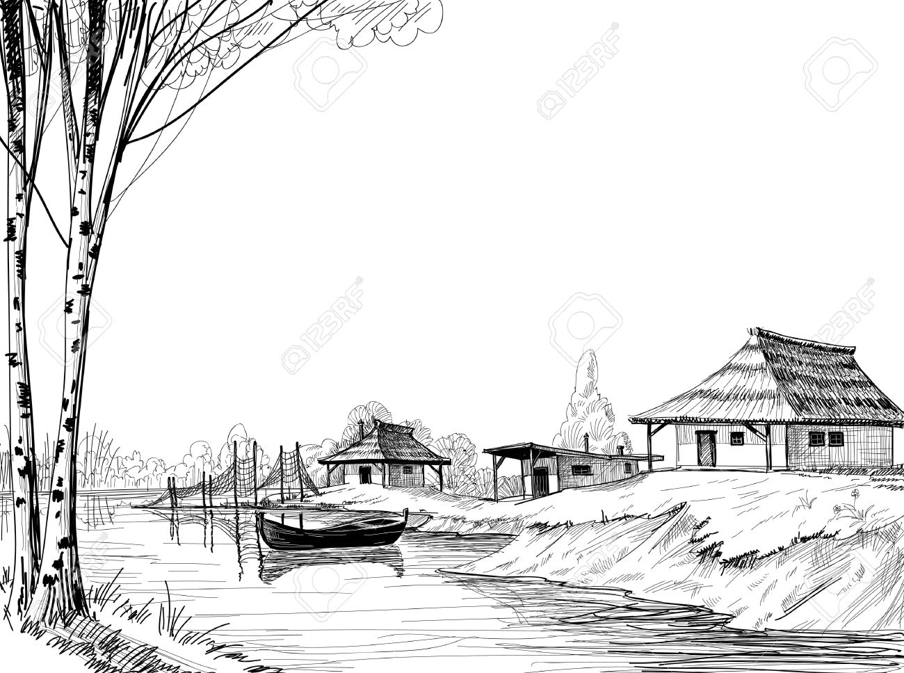 Village Drawing Sketch at PaintingValley.com | Explore collection of ...