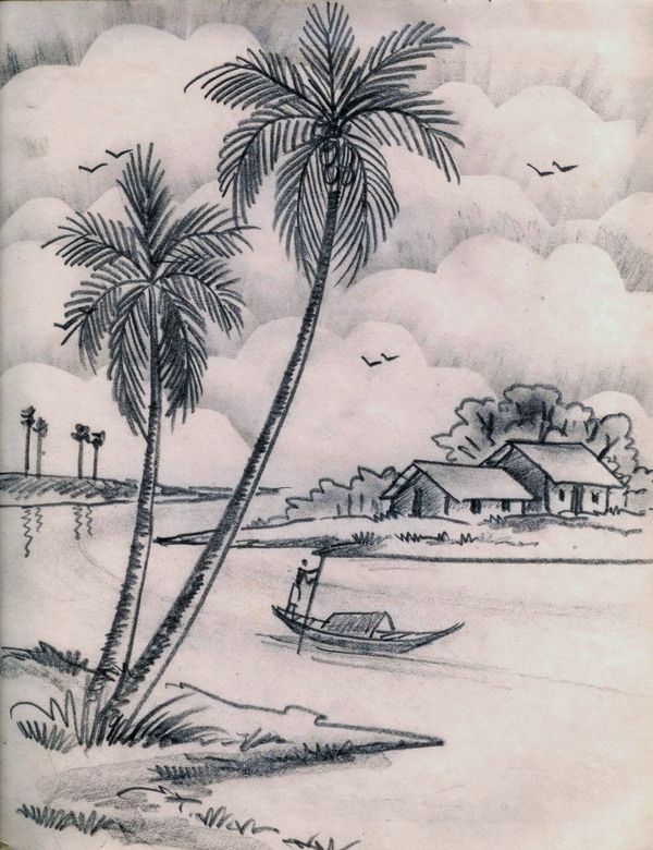 600x780 Village Landscapes Still Life Landscape Drawings - Village Drawing Sketch