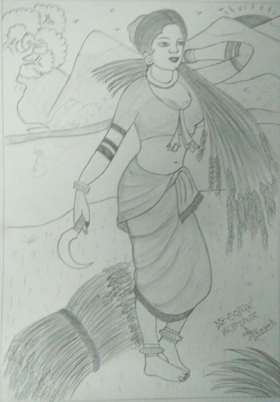 911x1305 Village Girl Pencil Sketches Village Girl - Village Girl Sketch