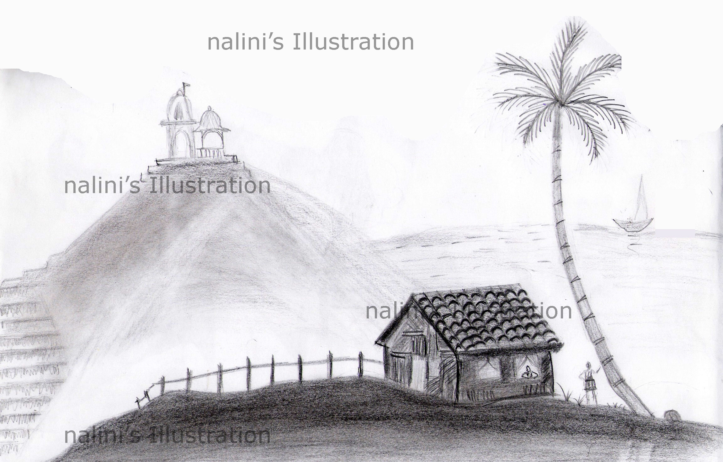 2305x1474 How To Draw A Village With Pencil Pencil Sketch Of Village Scene - Village Scene Sketch