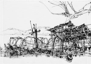 300x210 Sketching Of Village Village Scene Sketch Drawn Village Pencil - Village Scene Sketch