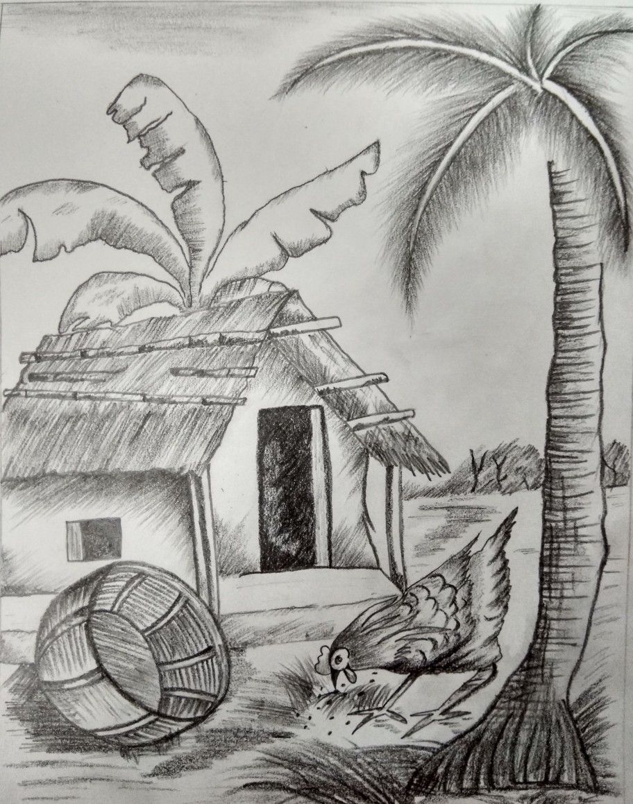 35+ Trends For Village Scenery Pencil Drawing Of Nature