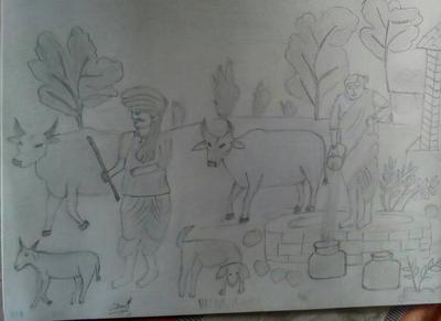 400x291 Village Scene Sketch - Village Scene Sketch