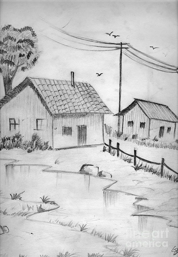 Village Scene Sketch at Explore collection of