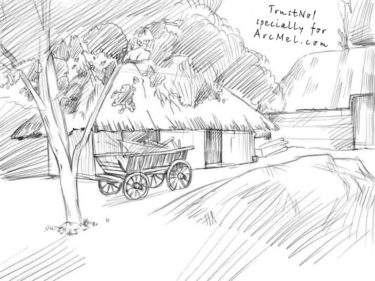 768x576 How To Draw A Village Step By Step - Village Sketch