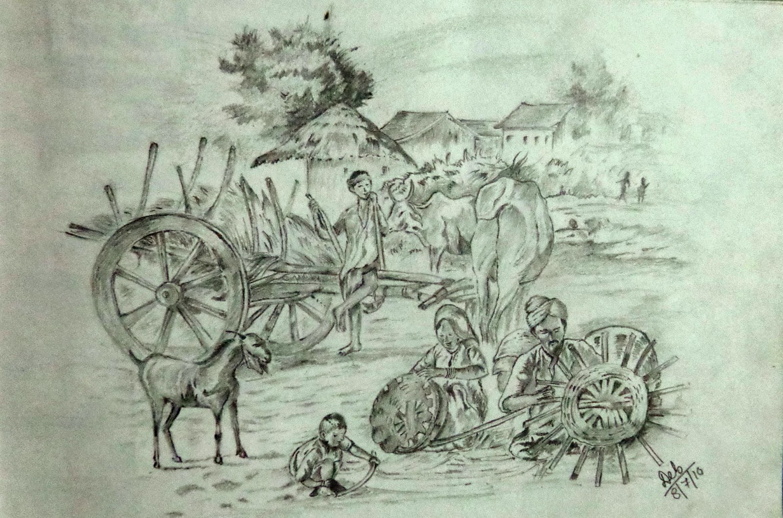 1600x1059 A Life Of A Village Sketches And Paintings - Village Sketch
