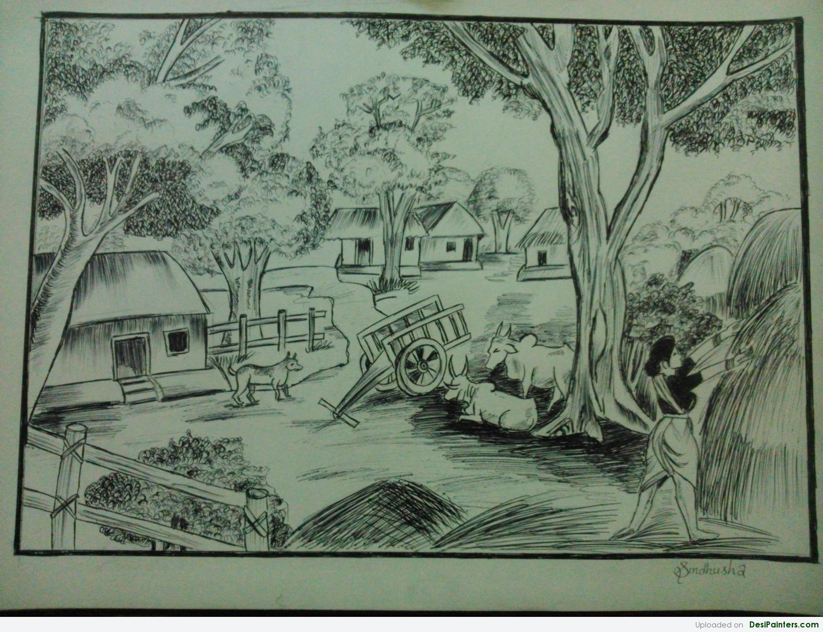 1632x1254 Pencil Sketching Of Village Indian Village Scenery Sketches Pencil - Village Sketch