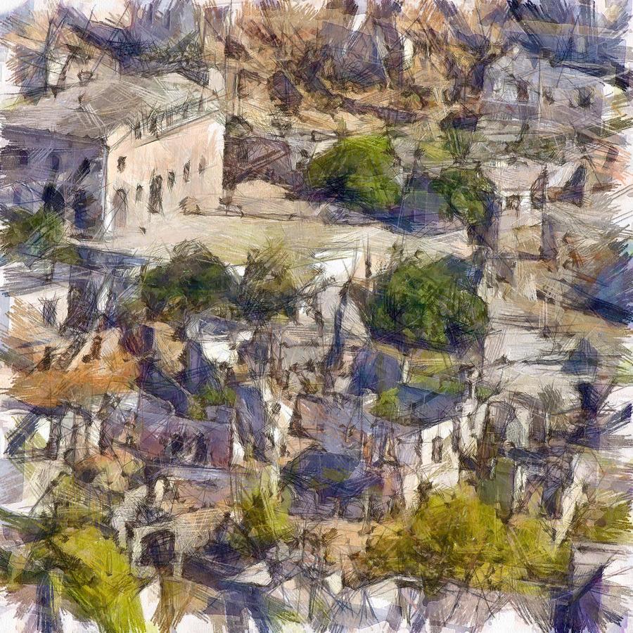 900x900 Rock Village Of Kayakoy Aka Levissi Pencil Sketch Drawing By - Village Sketch