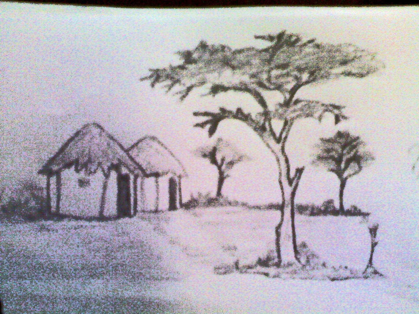 1600x1200 African Village Scene Pencil Sketching Simple Indian Village Scene - Village Sketch