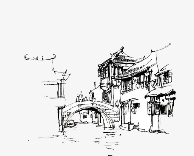 650x523 Village Sketches, Ancient Village, Bridge Water, Artistic - Village Sketch