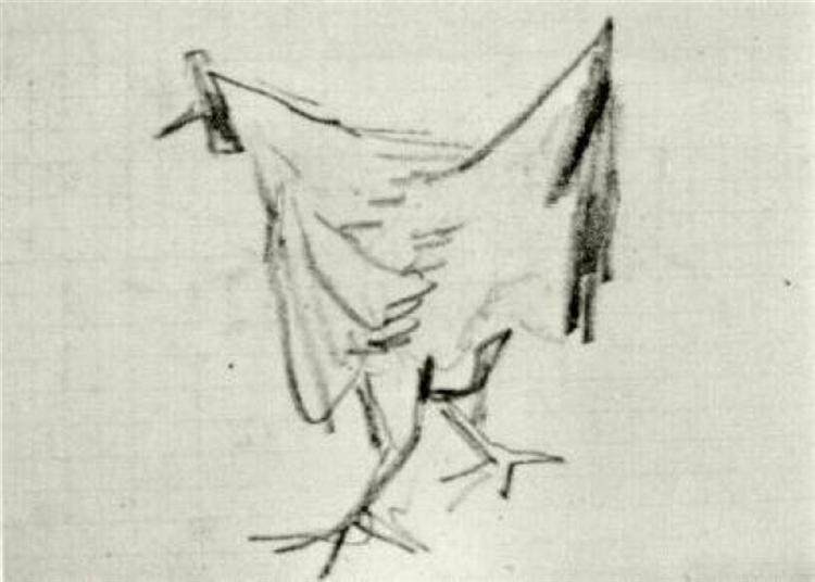750x536 Sketch Of A Hen, 1890 - Vincent Van Gogh Sketches