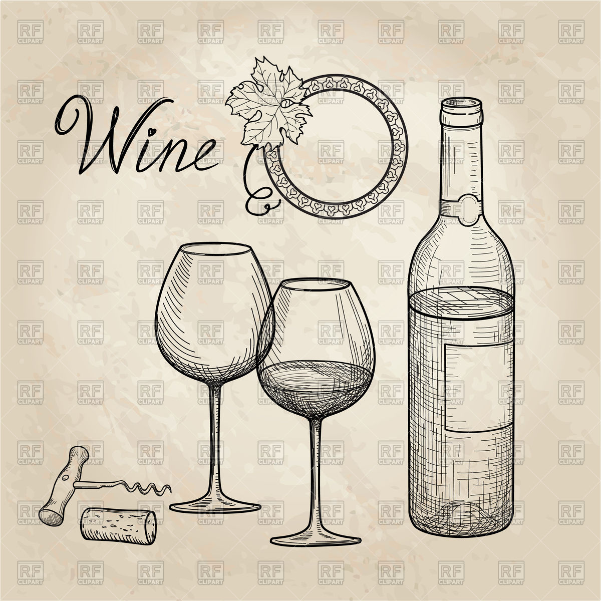 1200x1200 Wine Glass, Bottle, Grape Branch, Handwritten Lettering. Vineyard - Vineyard Sketch