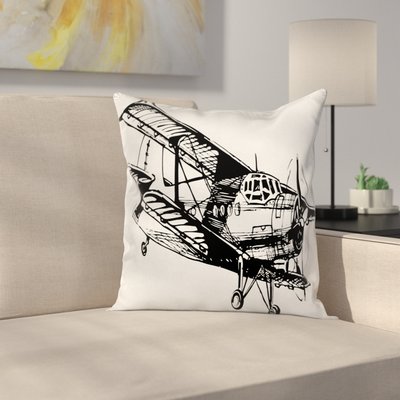 400x400 East Urban Home Vintage Airplane Sketch Art Square Pillow Cover - Vintage Airplane Sketch