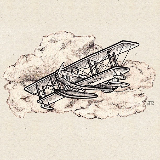 612x612 Seaplane Exploration - Vintage Airplane Sketch