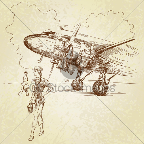 500x500 Vintage Airplane Hand Drawn Illustration Gl Stock Images - Vintage Airplane Sketch