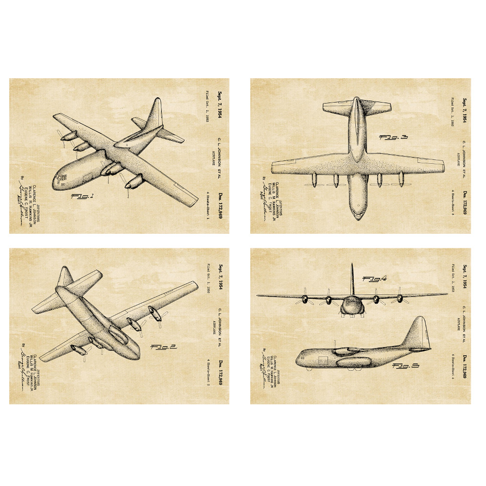 1000x1000 Buy Vintage Big Airplane Patent Art Poster Sets 4 - Vintage Airplane Sketch