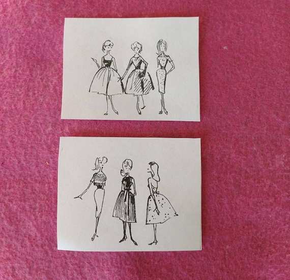 570x551 Vintage Barbie Busy Gal Repro Fashion Sketches Etsy - Vintage Barbie Sketches