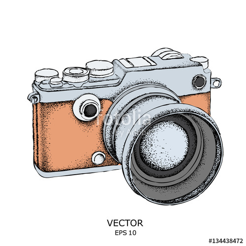500x500 Sketch Of A Vintage Camera. Vector Illustration Stock Image And - Vintage Camera Sketch