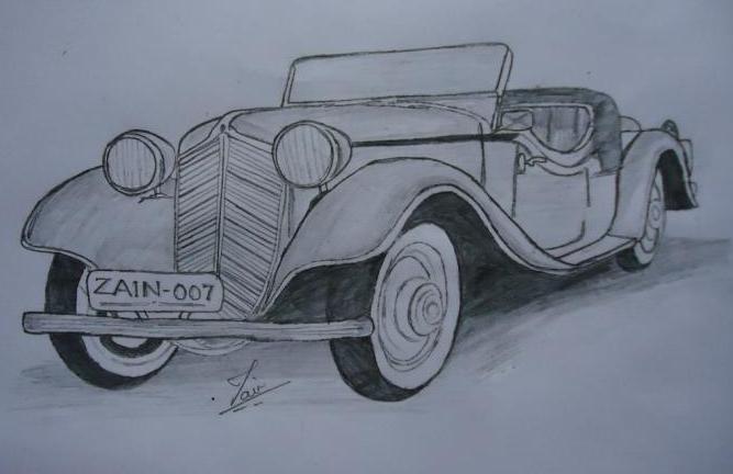 667x432 Pencil Sketches Amp Painting Vintage Car Sketches - Vintage Car Sketch