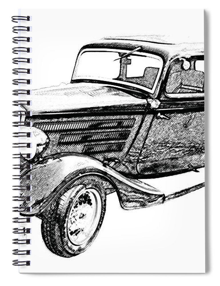 770x1000 Vintage Car Art Ford Bw Pencil Sketch Spiral Notebook For Sale By - Vintage Car Sketch