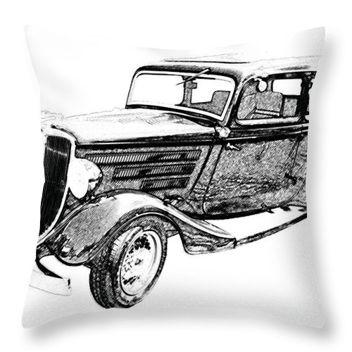 500x500 Vintage Car Art Ford Bw Pencil Sketch Throw Pillow For Sale By - Vintage Car Sketch