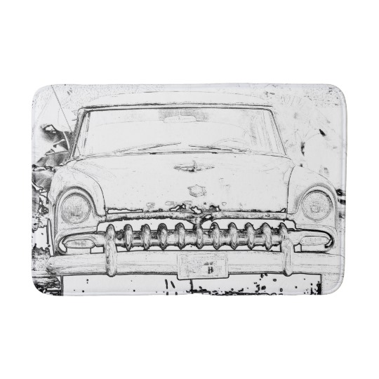 540x540 Vintage Old Car Sketch Design Bathroom Mat - Vintage Car Sketch