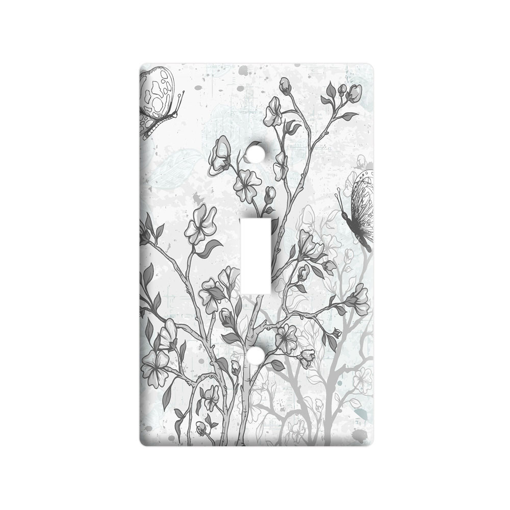 1000x1000 Vintage Butterflies Flowers Floral Sketch Light Switch Plate Cover - Vintage Floral Sketch