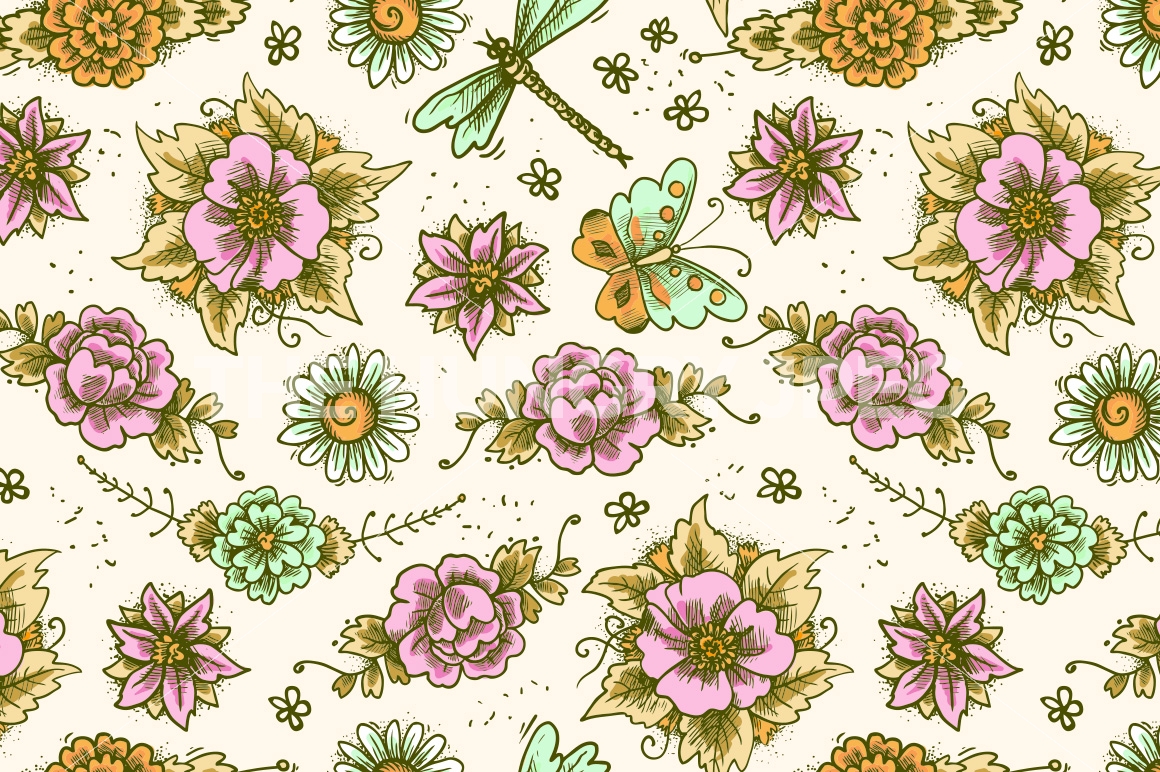1160x772 Vintage Flowers Sketch Set By Macrovector - Vintage Flower Sketch