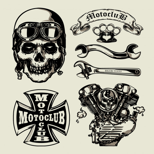 626x626 Set Of Vintage Motorcycle Elements Vector Premium Download - Vintage Motorcycle Sketch
