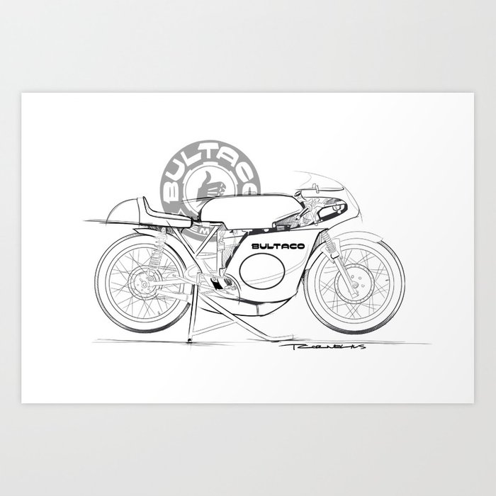 700x700 Bultaco Vintage Motorcycle Art Print By Tcornelius Society6 - Vintage Motorcycle Sketch