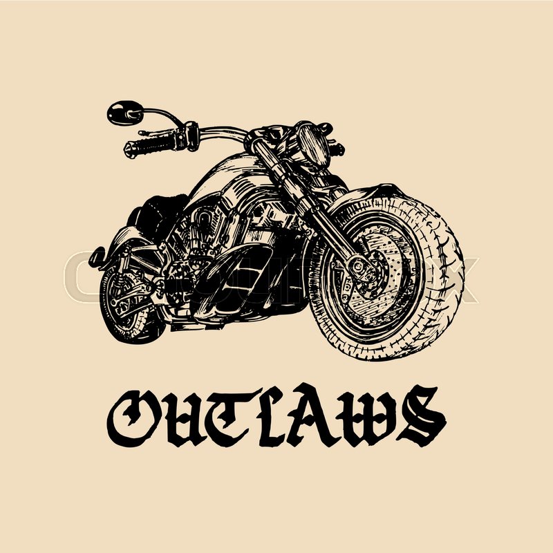 800x800 Vector Motorcycle Sketch With Gothic Handwritten Lettering Outlaws - Vintage Motorcycle Sketch