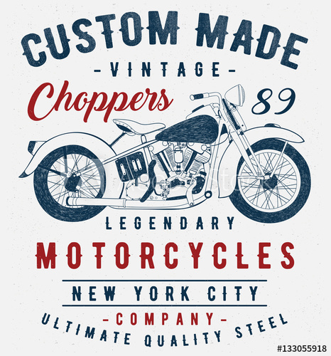 466x500 Vintage Motorcycle Sketch Illustration With Typography - Vintage Motorcycle Sketch