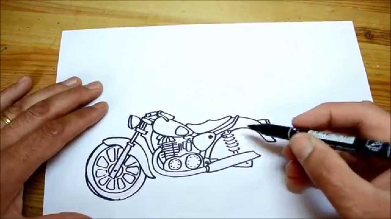 1280x720 How To Draw A Classic Motorcycle (For Kids) - Vintage Motorcycle Sketch