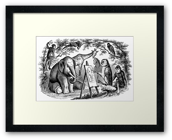 550x448 Vintage Owl Painting Elephant With Monkey Giraffe Horse And Birds - Vintage Owl Sketch