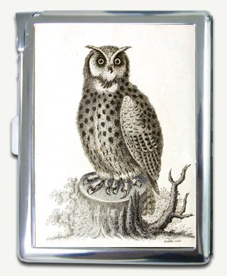 320x390 Vintage Owl Cigarette Case Lighter Wallet Card Holder - Vintage Owl Sketch
